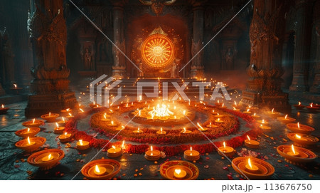Diwali mandala and candles 113676750