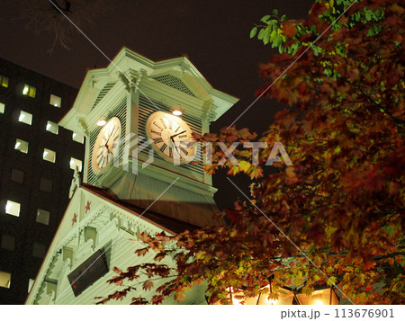 Sapporo clock Tower in the night shot 113676901