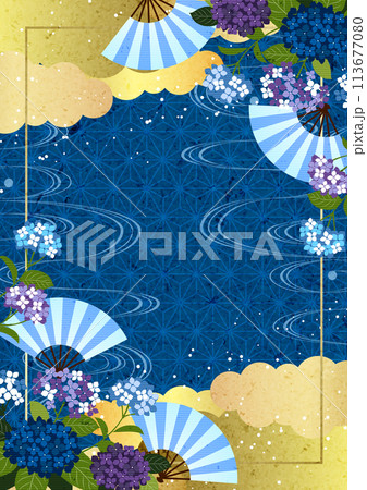 梅雨、あじさい、イラスト、背景、和風、和柄、青、縦型、かわいい 梅雨、あじさい、イラスト、背景、和風、和柄、青、縦型、かわいい 113677080