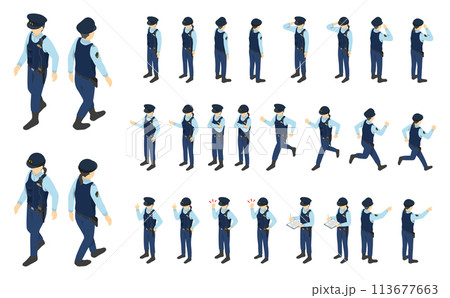 アイソメトリックイラスト:警察官 113677663