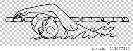 A woman swimming crawl (wearing goggles) line drawing A woman swimming crawl (wearing goggles) line drawing 113677816
