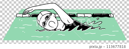 游泳時爬行的女人(戴護目鏡)單色 游泳時爬行的女人(戴護目鏡)單色 113677818