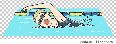 一名女子在游泳時爬行（戴著護目鏡） 113677820