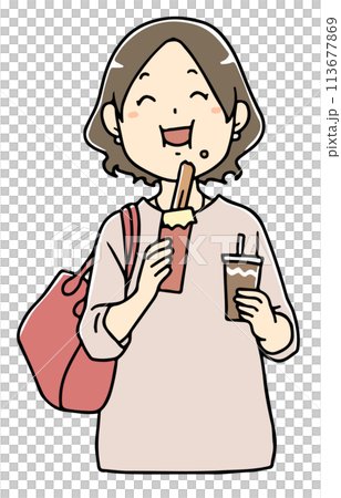 食べ歩きをする女性 食べ歩きをする女性 113677869