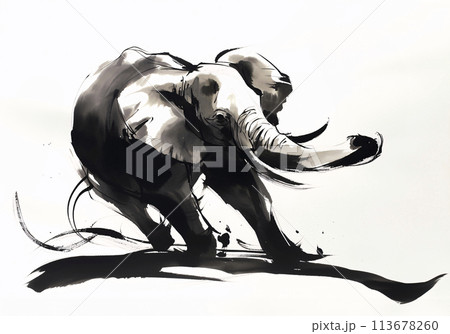 象の水墨画 113678260