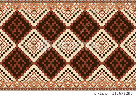 Navajo tribal vector seamless pattern. Native American ornament. Ethnic South Western decor style. Boho geometric ornament. Vector seamless pattern. Mexican blanket, rug. Woven carpet illustration. Navajo tribal vector seamless pattern. Native American ornament. Ethnic South Western decor style. Boho geometric ornament. Vector seamless pattern. Mexican blanket, rug. Woven carpet illustration. 113678299