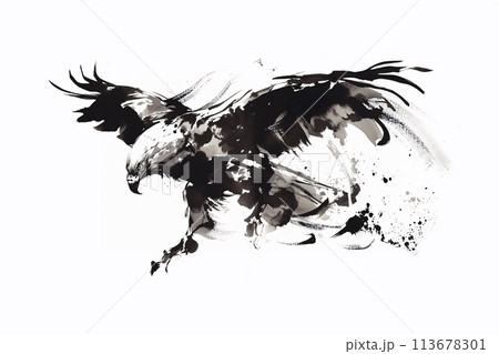鷲の水墨画のイラスト素材 [113678301] - PIXTA