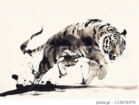 虎の水墨画のイラスト素材 [113678370] - PIXTA