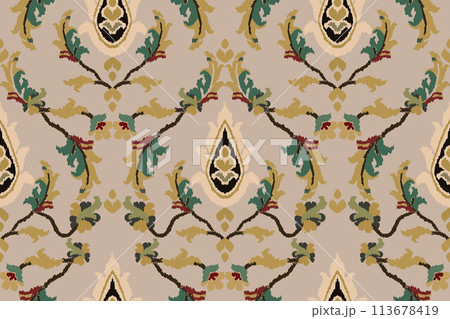Ikat tribal Indian seamless pattern. Ethnic Aztec fabric carpet mandala ornament native boho chevron textile.Geometric African American oriental traditional vector illustrations. Embroidery style. Ikat tribal Indian seamless pattern. Ethnic Aztec fabric carpet mandala ornament native boho chevron textile.Geometric African American oriental traditional vector illustrations. Embroidery style. 113678419