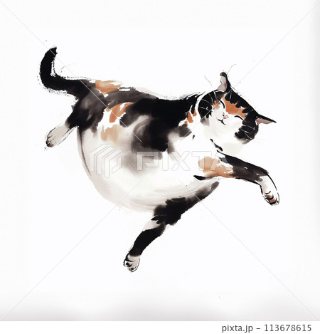 猫の水墨画 猫の水墨画 113678615