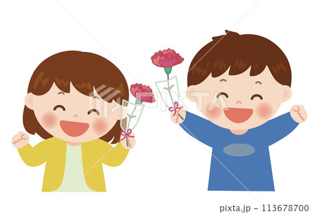 母の日　カーネーションをプレゼントする子供のイラスト 113678700