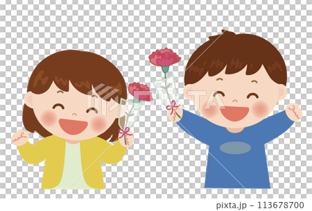 母の日　カーネーションをプレゼントする子供のイラスト 113678700