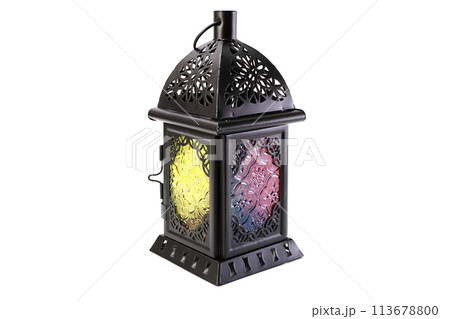metal lantern decorative candle holder isolated on white background 113678800