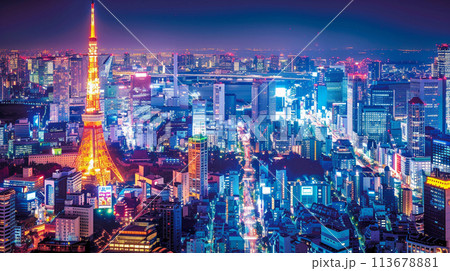 光り輝く大都市の夜景