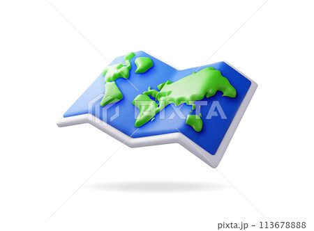 3D cartoon folded world map isolated on white 113678888