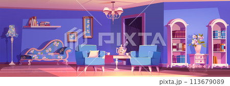 Blue princess room interior with castle furniture 113679089
