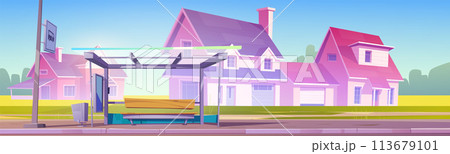 Neighborhood bus stop for tourist travel vector 113679101
