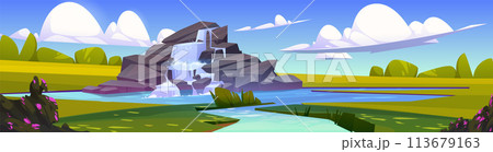 Waterfall landscape with river or lake vector Waterfall landscape with river or lake vector 113679163
