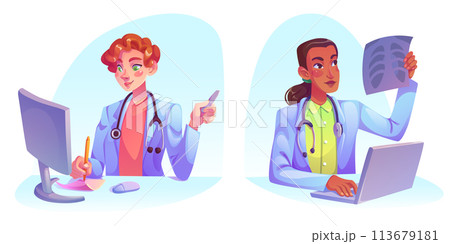 Doctors working on computer Doctors working on computer 113679181