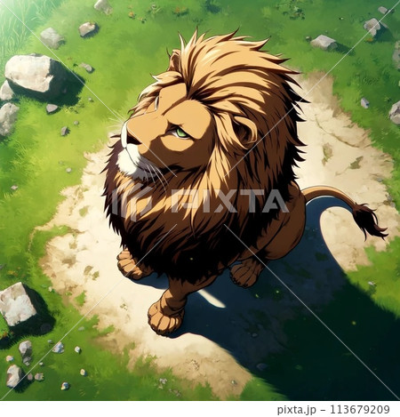 空を見上げている凛々しい雄ライオン 空を見上げている凛々しい雄ライオン 113679209