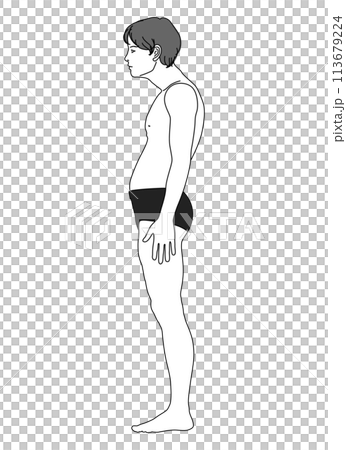 一名日本男子姿勢不良、背部圓潤、全身側向的插圖 113679224