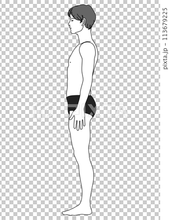 Posture improvement Posture correction Correct and good posture and standing Illustration of a Japanese man's whole body sideways Profile 113679225