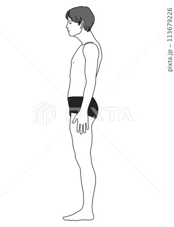 ストレートネック スマホ首で首が傾き悪い姿勢の日本人男性のイラスト 全身横向き 横顔 ストレートネック スマホ首で首が傾き悪い姿勢の日本人男性のイラスト 全身横向き 横顔 113679226