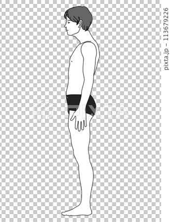 ストレートネック スマホ首で首が傾き悪い姿勢の日本人男性のイラスト 全身横向き 横顔 ストレートネック スマホ首で首が傾き悪い姿勢の日本人男性のイラスト 全身横向き 横顔 113679226