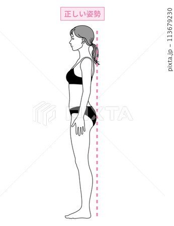 姿勢改善 姿勢矯正 正しく美しい姿勢と立ち方 日本人女性の全身横向き 横顔のイラスト 姿勢改善 姿勢矯正 正しく美しい姿勢と立ち方 日本人女性の全身横向き 横顔のイラスト 113679230