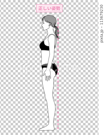 姿勢改善 姿勢矯正 正しく美しい姿勢と立ち方 日本人女性の全身横向き 横顔のイラスト 姿勢改善 姿勢矯正 正しく美しい姿勢と立ち方 日本人女性の全身横向き 横顔のイラスト 113679230