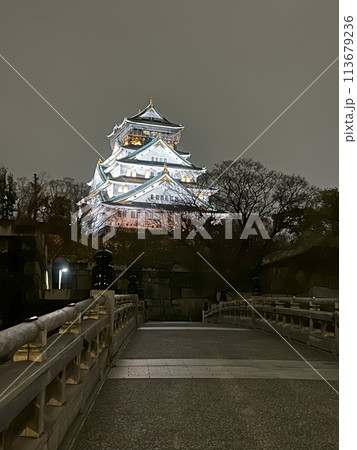 ライトアップされた大阪城 113679236