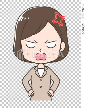 激怒するビジネスウーマンの上半身イラスト 113679237