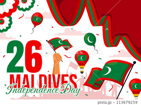 Happy Maldives Independence Day Vector Illustration on 26 July with Maldivian Wavy Flag and Ribbon in Flat Cartoon Background Design Happy Maldives Independence Day Vector Illustration on 26 July with Maldivian Wavy Flag and Ribbon in Flat Cartoon Background Design 113679259