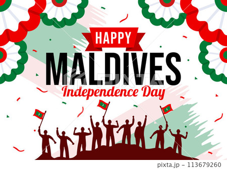 Happy Maldives Independence Day Vector Illustration on 26 July with Maldivian Wavy Flag and Ribbon in Flat Cartoon Background Design Happy Maldives Independence Day Vector Illustration on 26 July with Maldivian Wavy Flag and Ribbon in Flat Cartoon Background Design 113679260