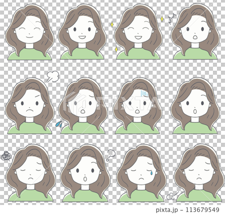 Women's facial expressions collection 113679549
