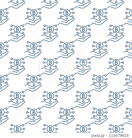 Bitcoin Technology on Hand vector Cryptocurrency outline seamless pattern 113679628