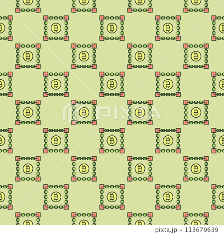 Blockchain Technology vector Bitcoin Cryptocurrency colored seamless pattern 113679639