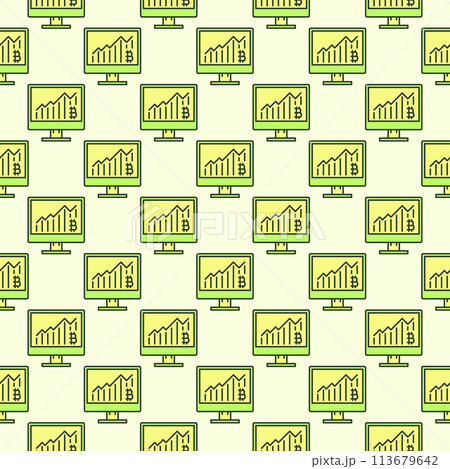Computer Display with Bitcoin Graph vector Crypto colored seamless pattern 113679642