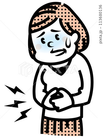 お腹が痛い女性のイラスト 113680136
