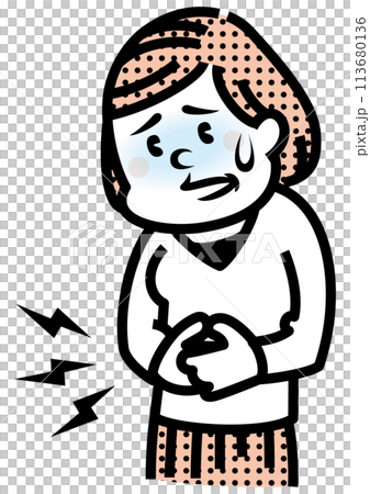 お腹が痛い女性のイラスト 113680136