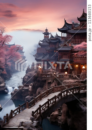 the river flows through monasteries and mountains 113680153