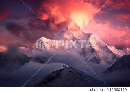 Everest and mountains of Tibet 113680159