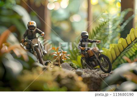 オフロードバイクとライダーの風景 113680190