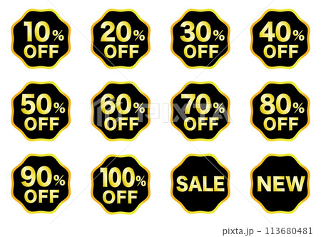 10%〜100%オフのかっこいいアイコン　クーポン　シール 113680481