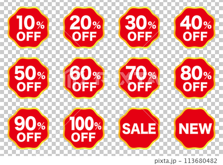 10%、20%、30%、40%、50%、60%、70%、80%、90%、100%オフのアイコンシール 113680482