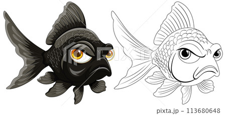 Angry Fish Cartoon and Outlineのイラスト素材 [113680648] - PIXTA