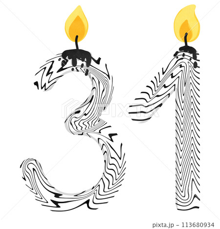 31st Birthday candle number, age, anniversary, burning candle number 113680934