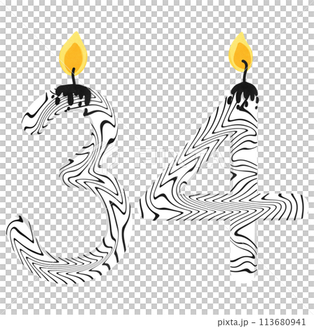 34th Birthday candle number, age, anniversary, burning candle number 113680941