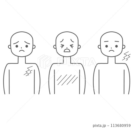 上半身に湿疹が出た人 モノクロ 線画 身体にできものができた人 113680959