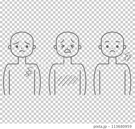 上半身に湿疹が出た人 モノクロ 線画 身体にできものができた人 113680959